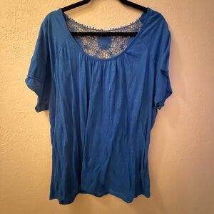 Faded Glory Blue Blouse with Crochet Accent